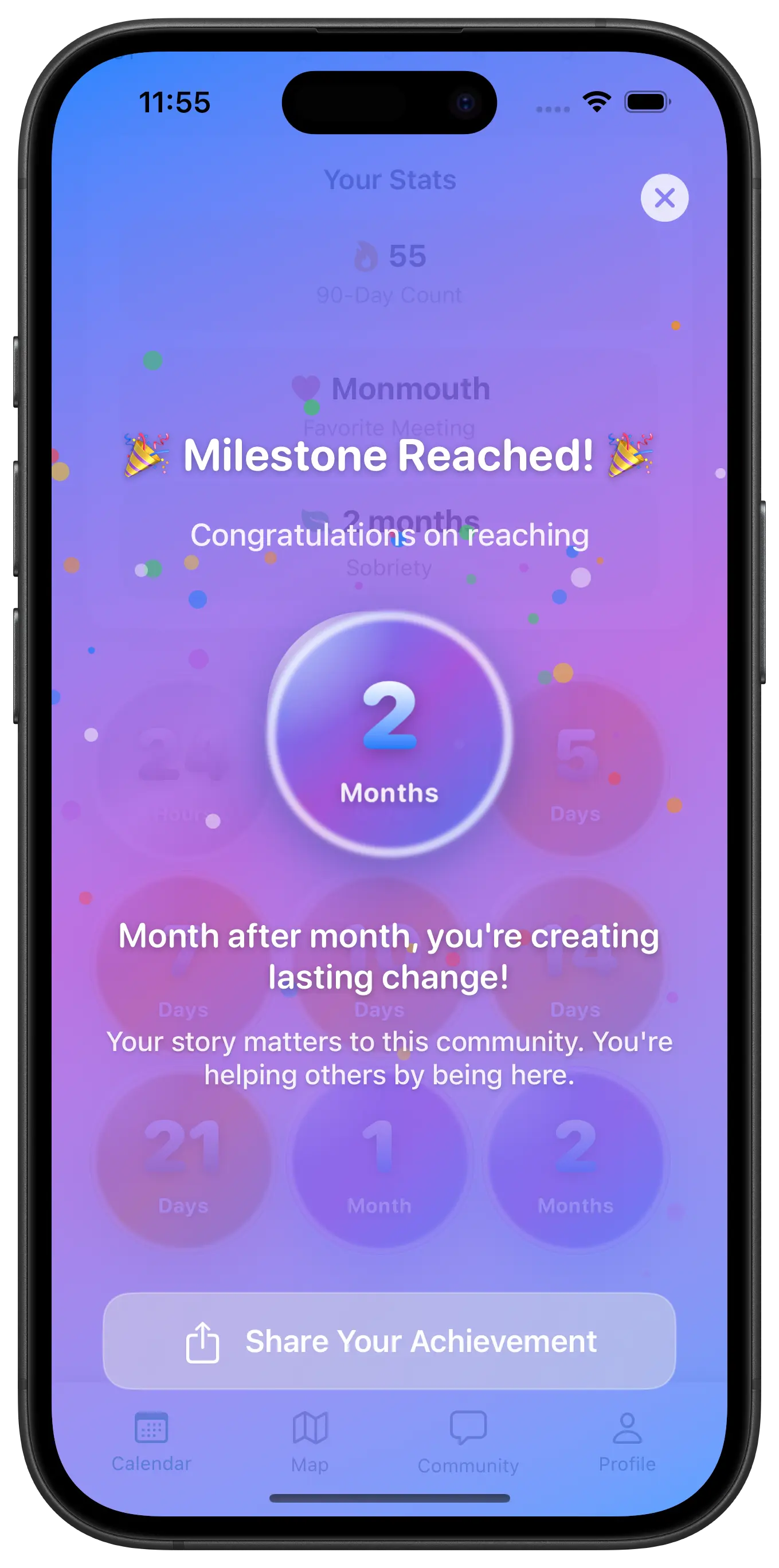 AA meeting calendar view showing daily and weekly meeting schedules
